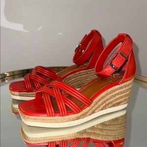 Vince Camuto Red Wedge Espadrilles with Crisscross Straps